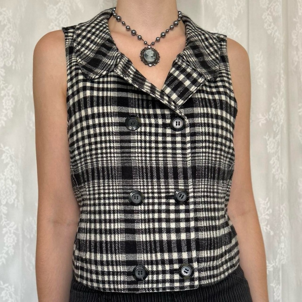 Y2K 2000s Office Siren Plaid Vest / Waistcoat